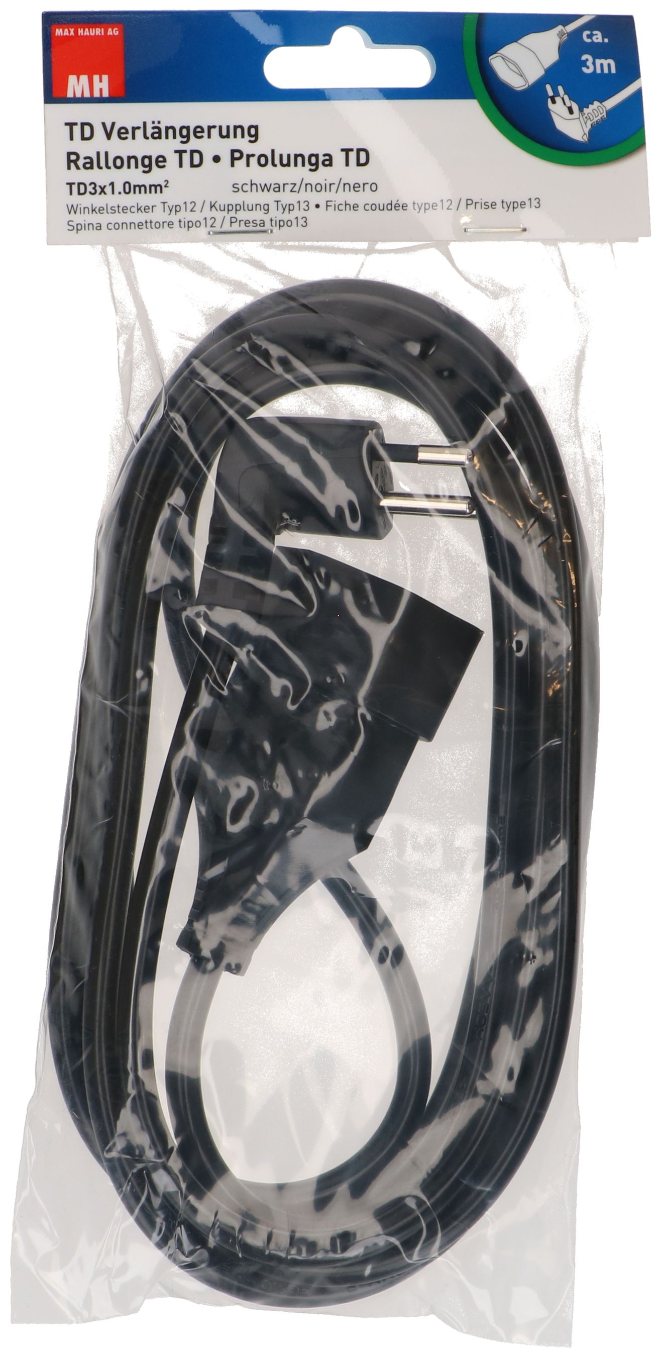 Rallonge TD H05VV-F3G1.0 3m noir BS type 12 / type 13