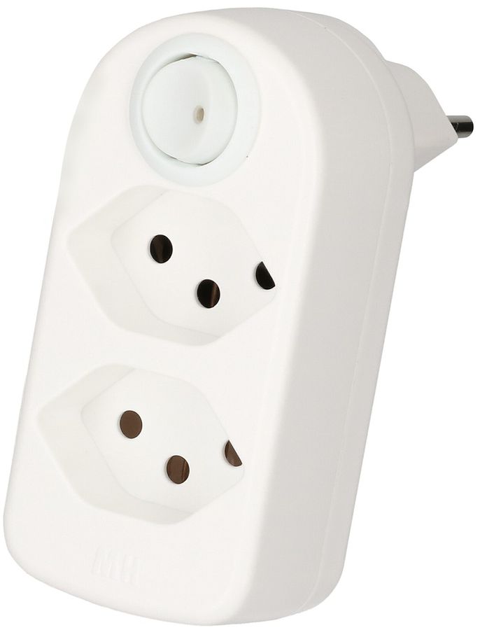 Abzweigstecker ADAPT 2x Typ 13 weiss drehbar Schalter Green+Fair