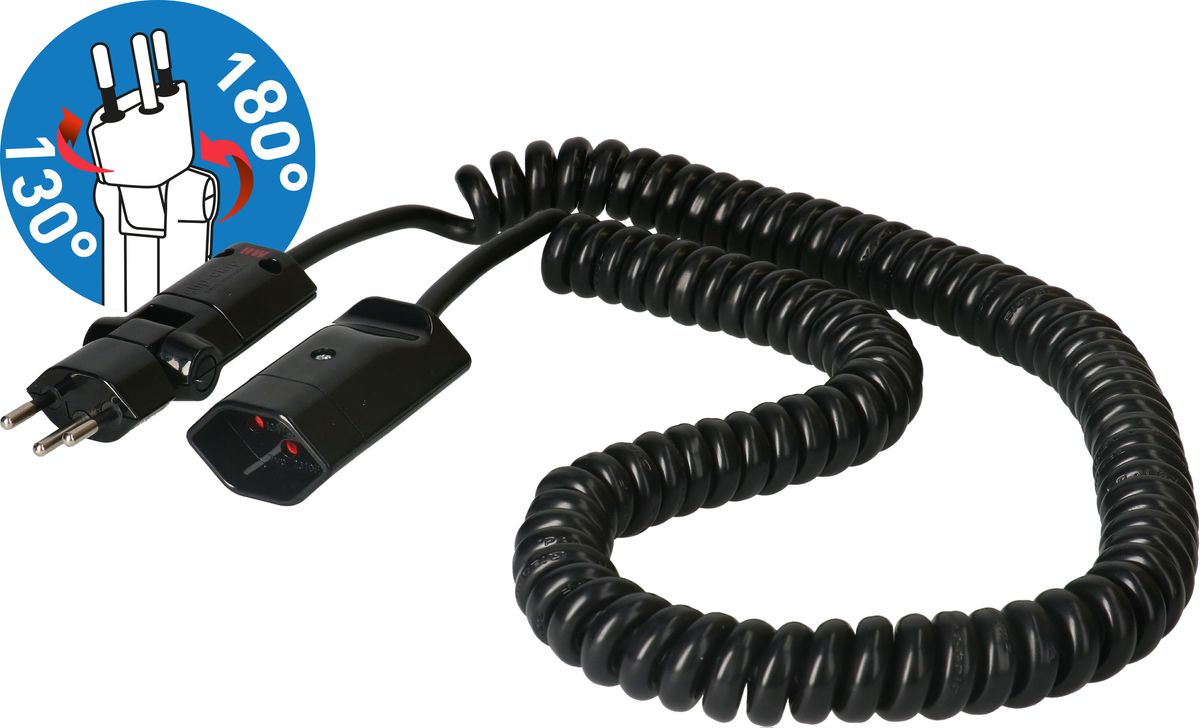 rallonge TD en spirale H05VV-F3G1.0 3.5m noir type 12 / type 13