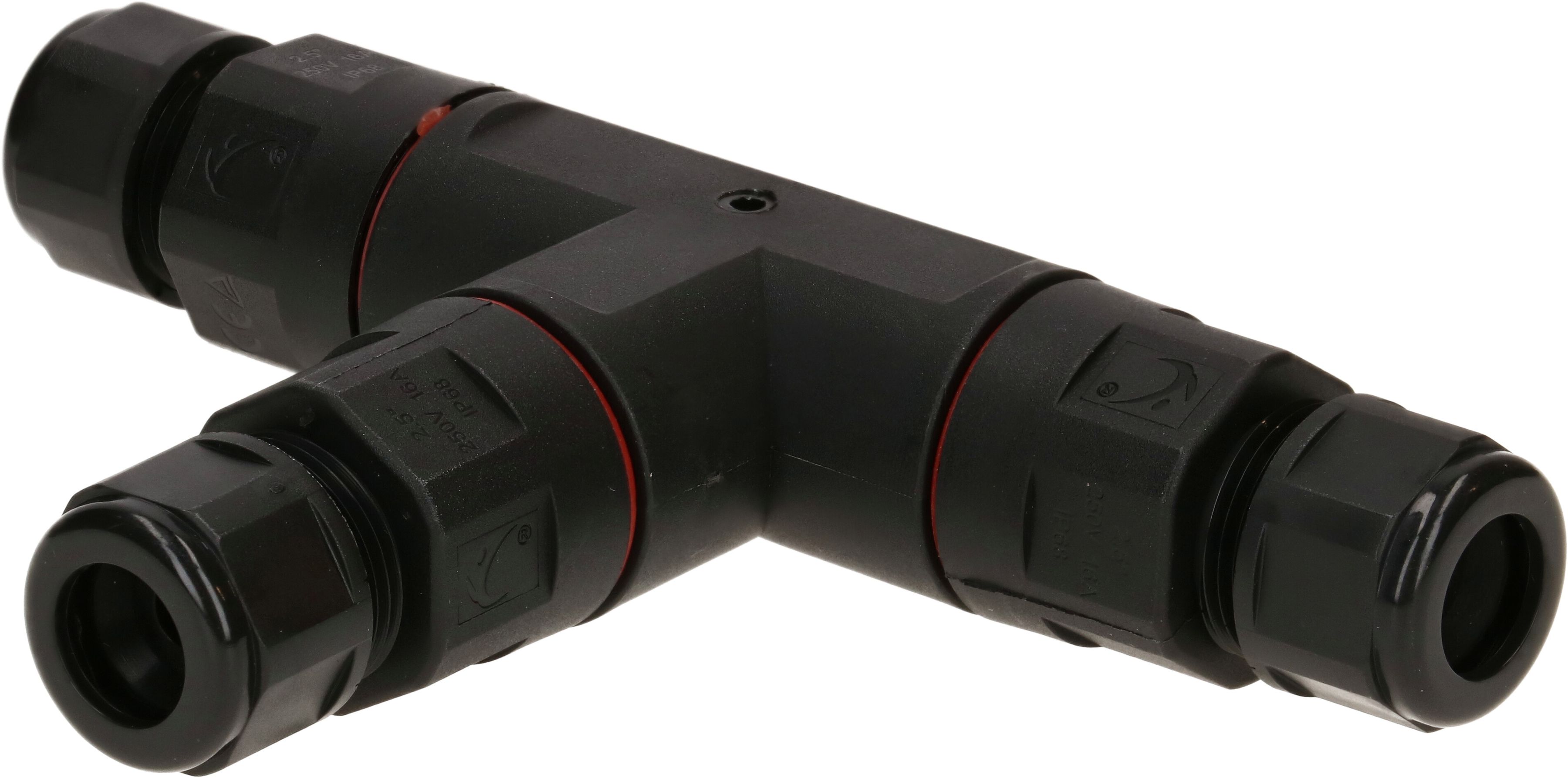 Connecteur câble T IP68 noir 3-pôles 16A/250V