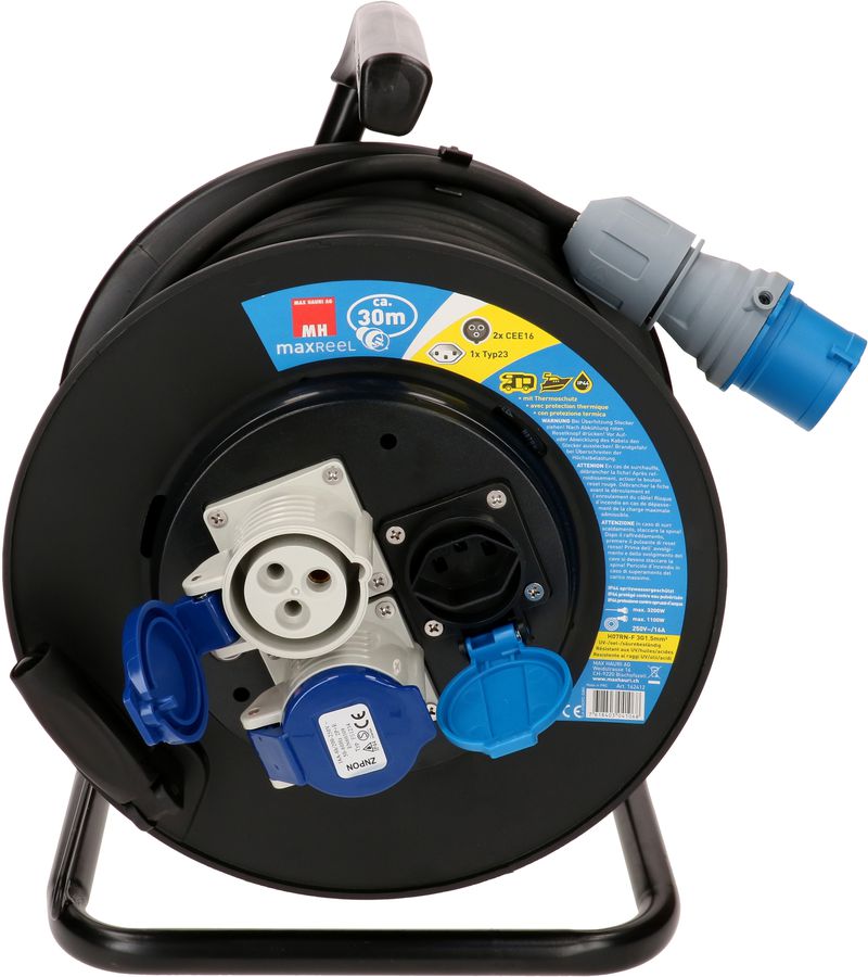 Kabelrolle 2x CEE 3-polig 1x Typ23 schwarz 30m IP44