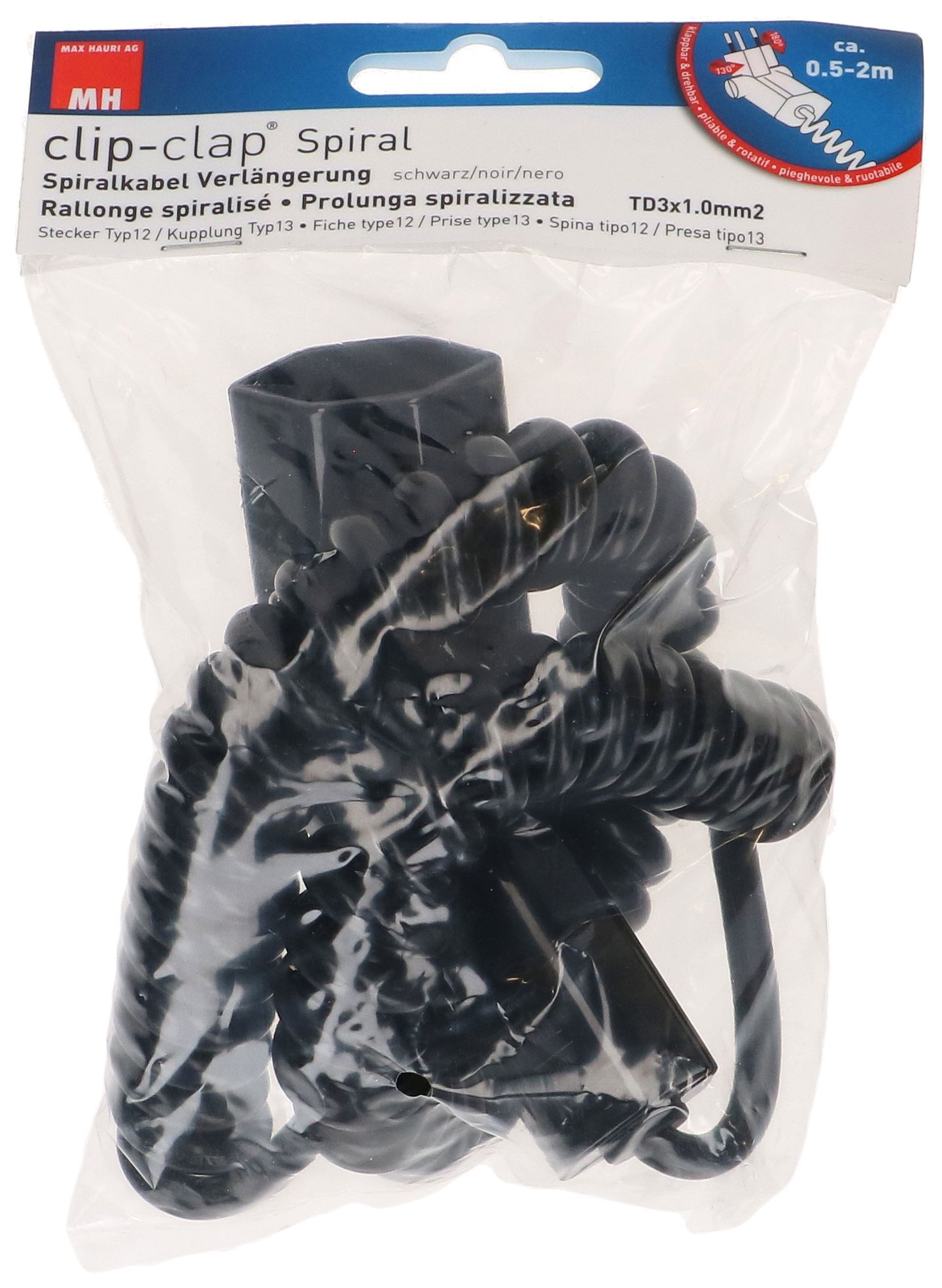 prolunga TD spiralato H05VV-F3G1.0 2m nero tipo 12 / tipo 13