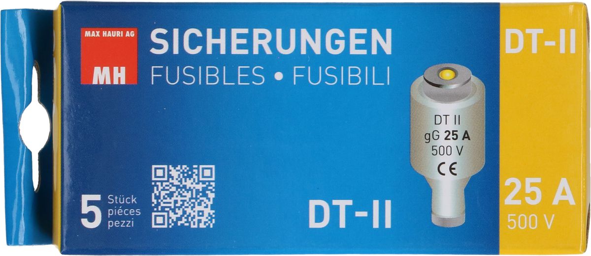 fusible 25A retardé 500V DT-II / 5 pièces