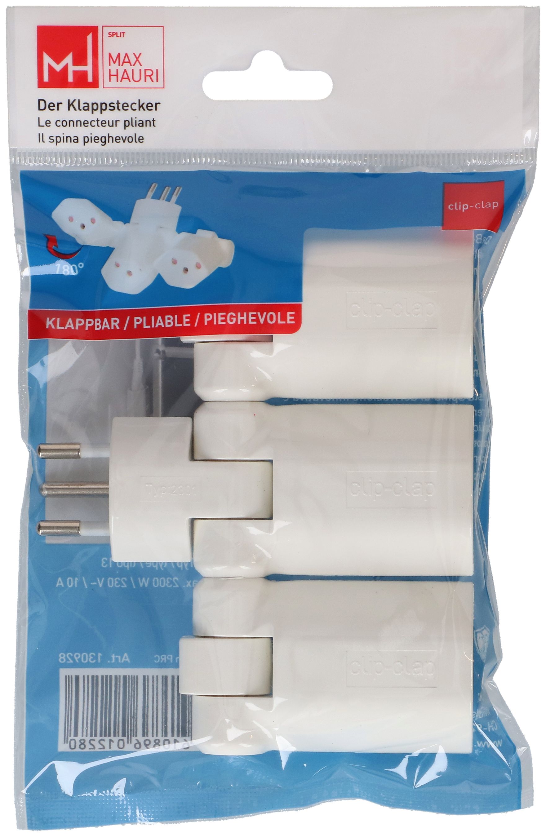 multi adaptateur clip-clap 3x type 13 3 pôles blanc BS