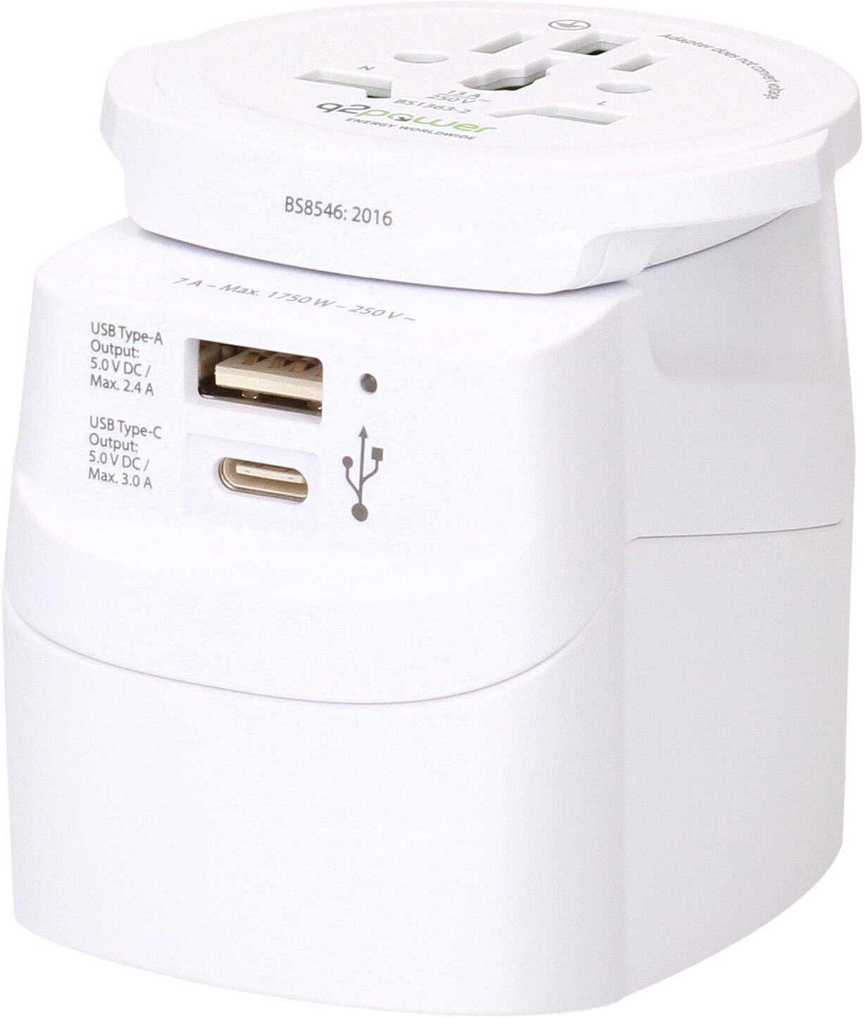 Weltreiseadapter QDAPTER 2-teilig mit USB A/C