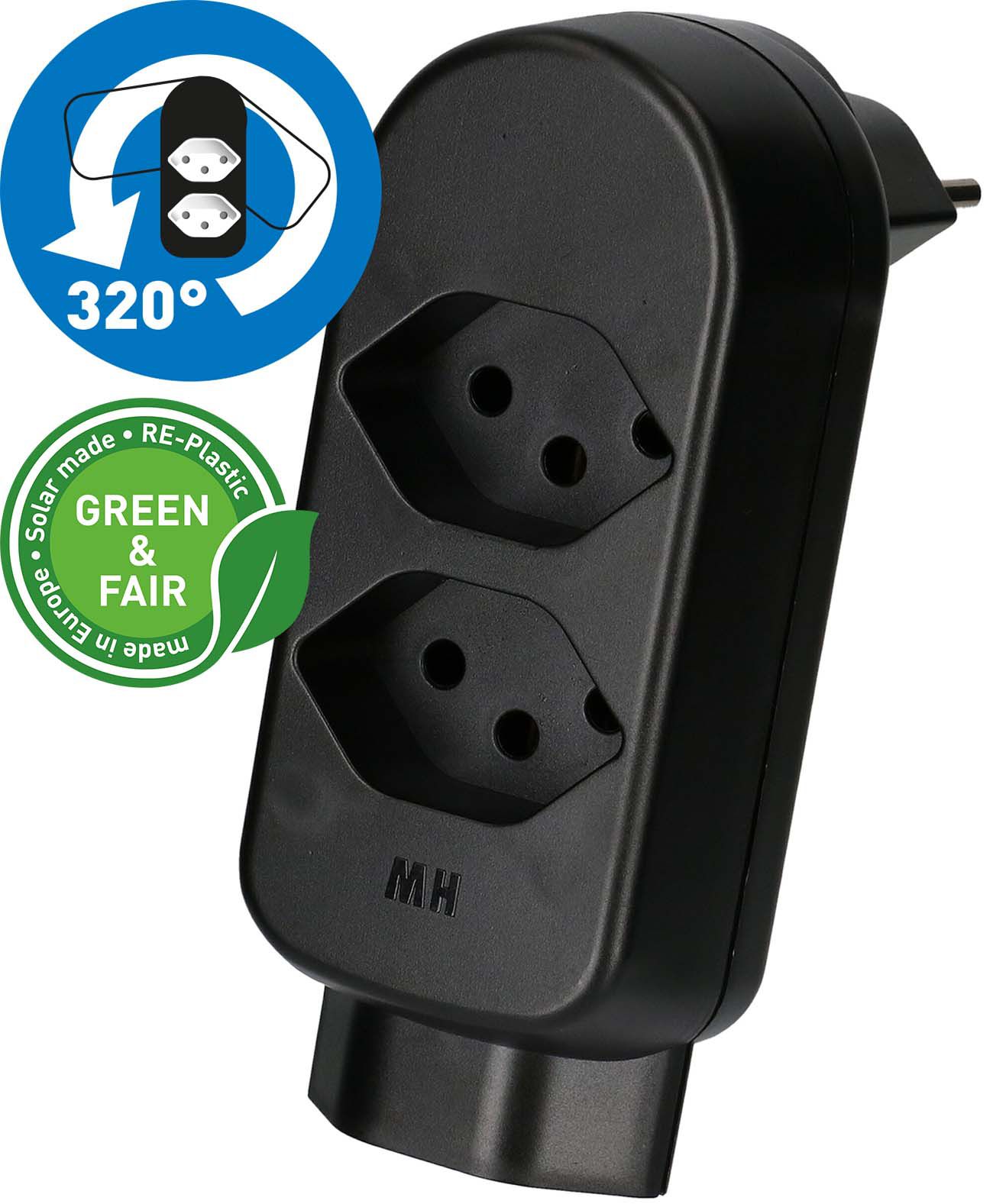 multi adaptateur ADAPT 2+1x type 13 noir rotatif Green+Fair