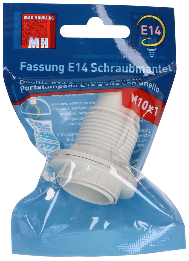 douille E14 à vis avec 2 anneaux M10x1 blanc