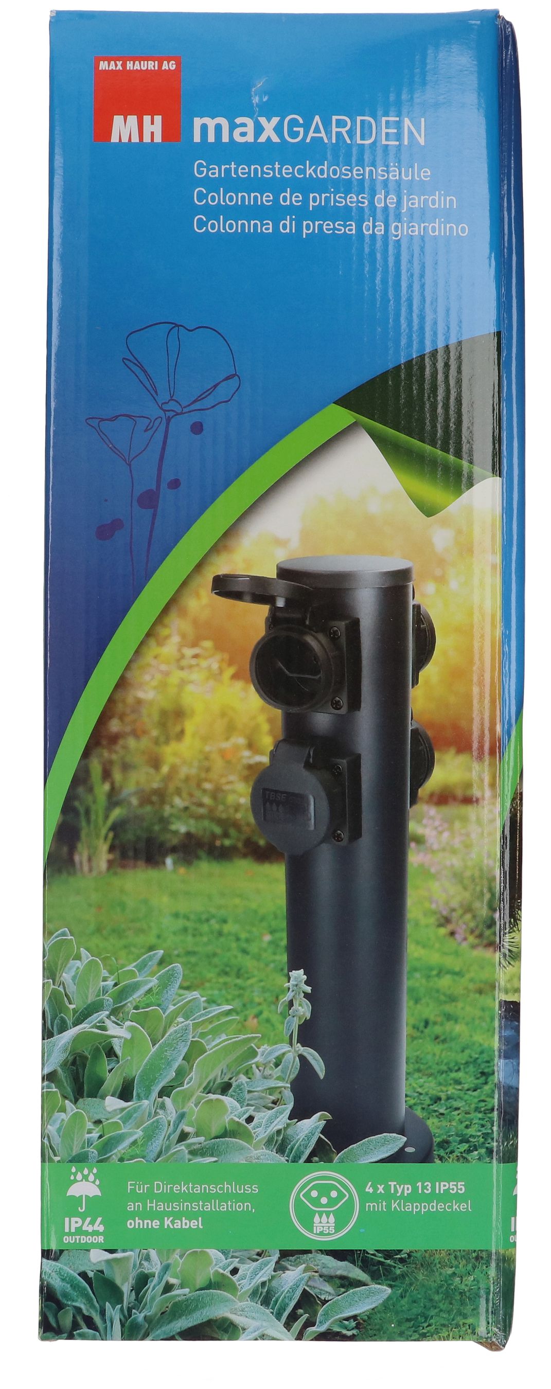 colonne de prises de jardin 4x type 13 IP55 rond acier noir mat