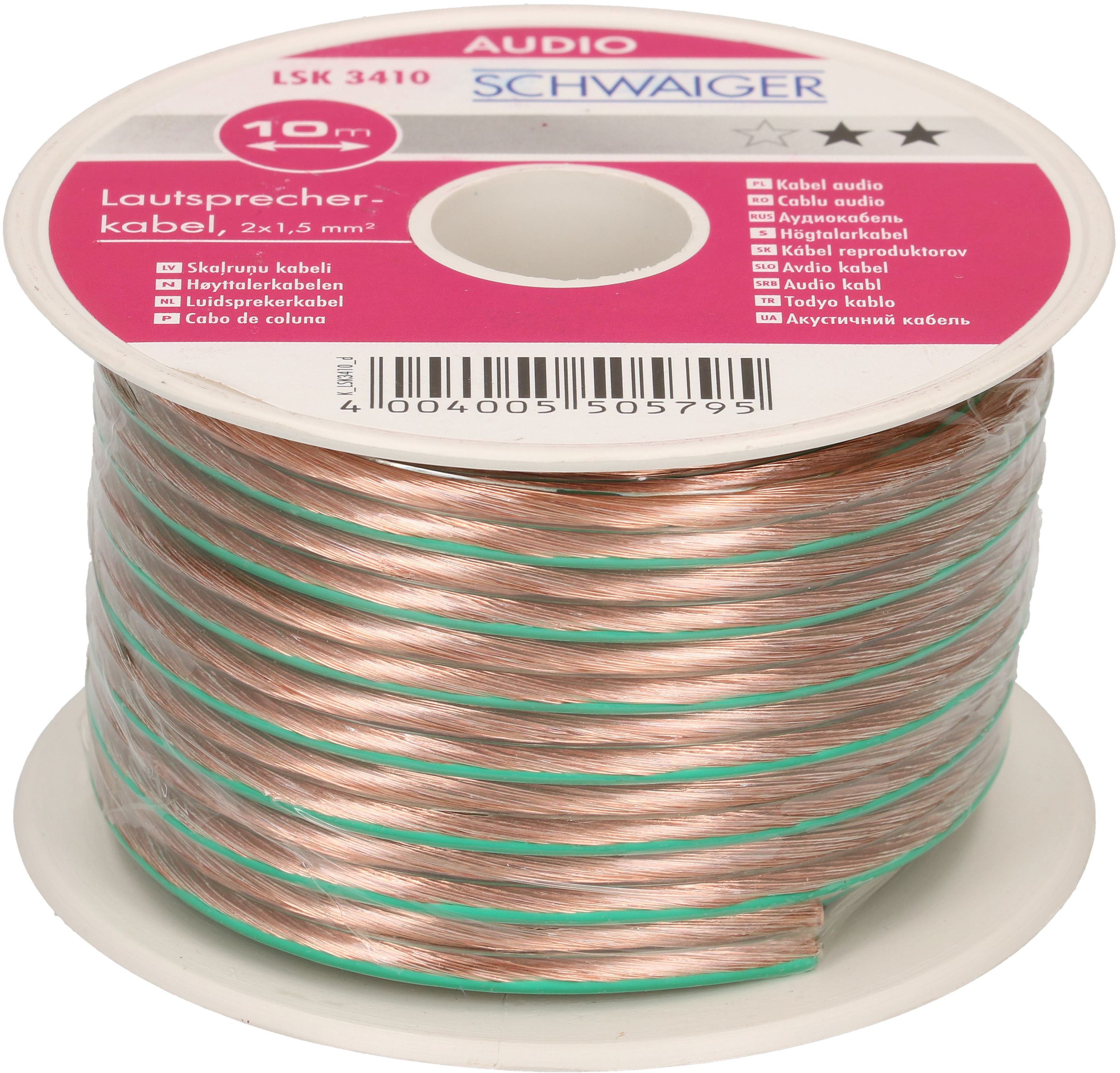 câble de haut-parleur 2x1.5mm² 10m transparent