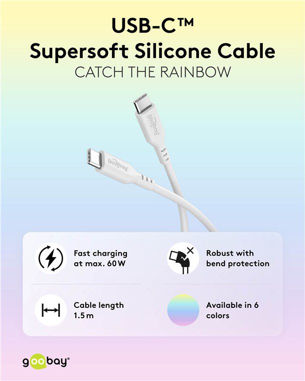 câble de recharge USB-C silicone 1.5m blanc