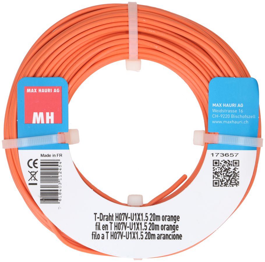 fil en T H07V-U1X1.5 20m orange
