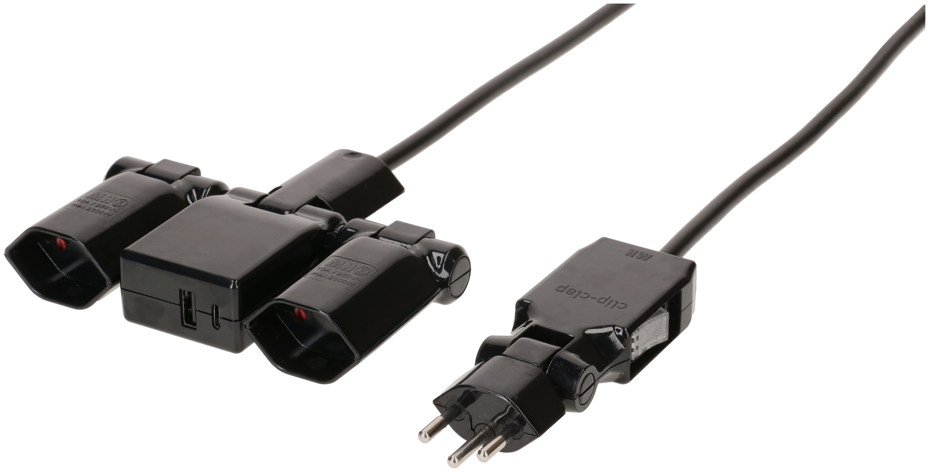 multipresa clip-clap Line 2x tipo 13 1x USB-Charger ne interr. 2m