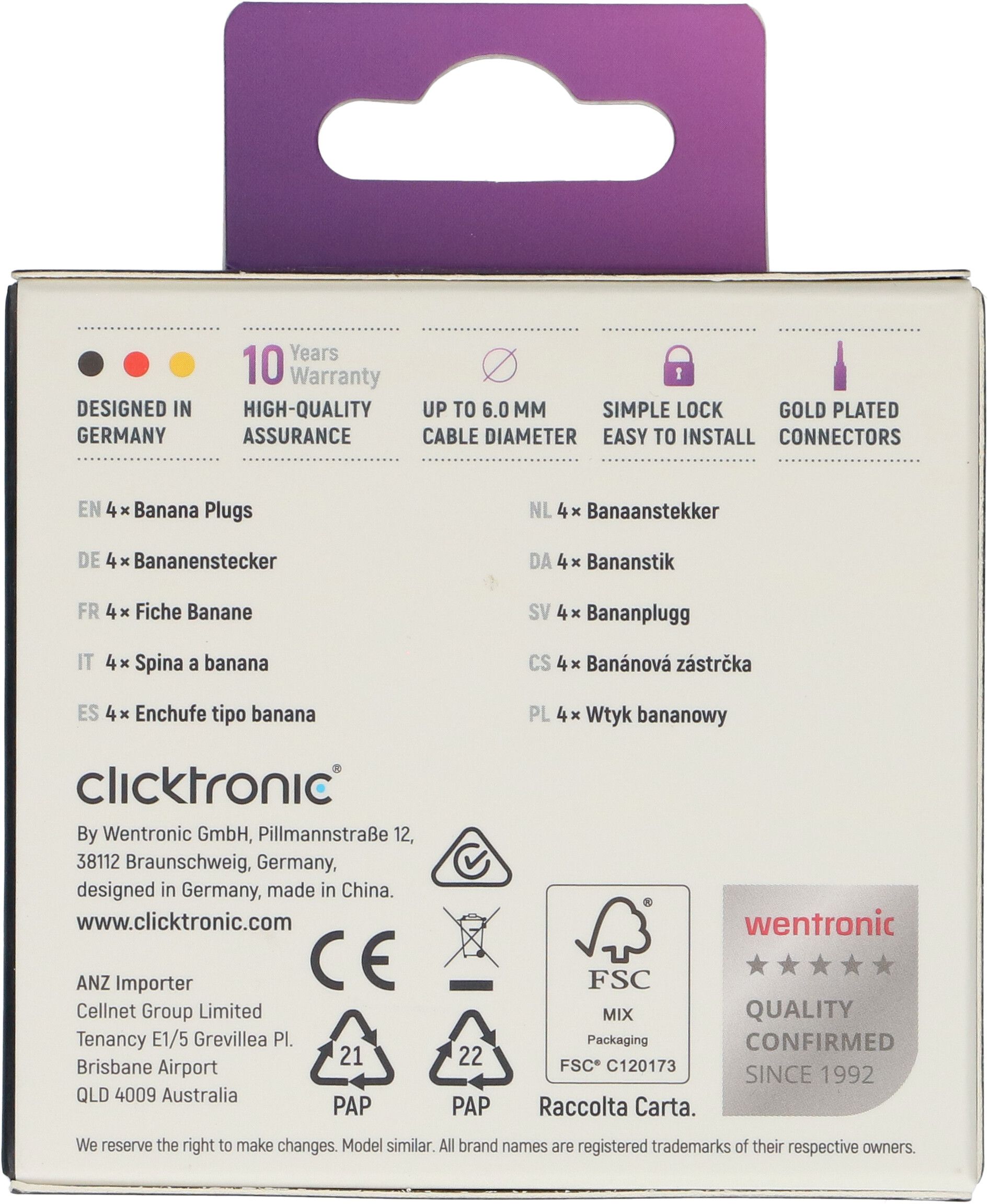 Clicktronic fiche banane or noir