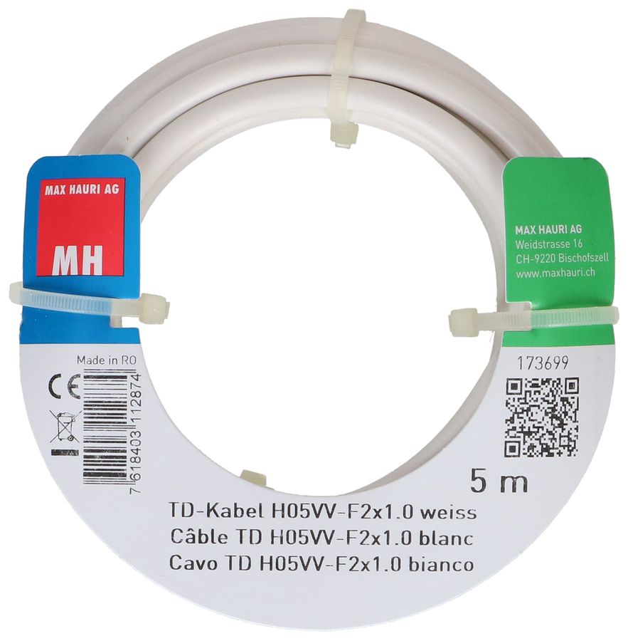 câble TD H05VV-F2X1.0 5m blanc
