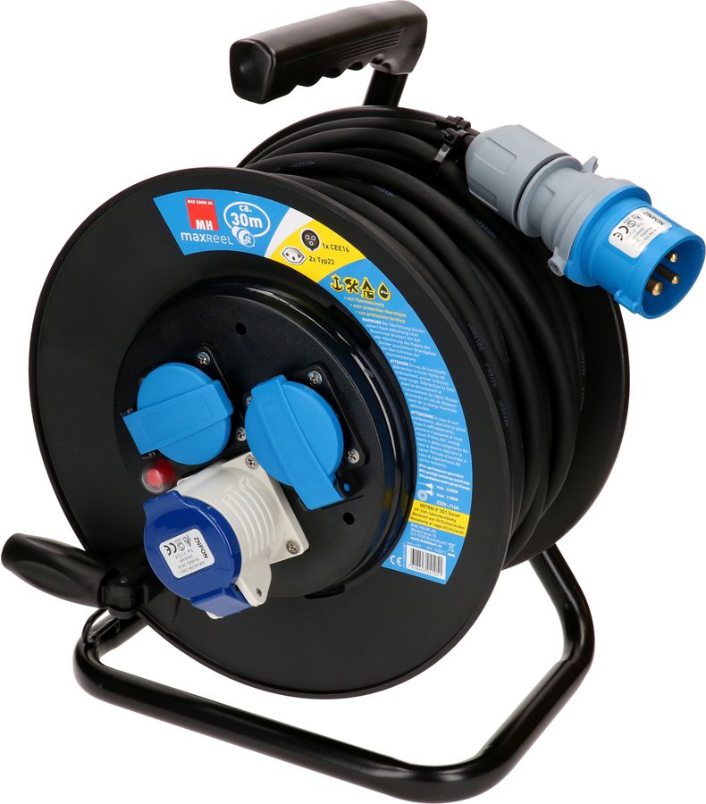 enrouleur de câble IP44 2x type 23, 1x CEE16 -3 30m noir, bleu