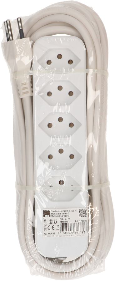 multiprise Swiss Line 5x type 13 blanc 5m