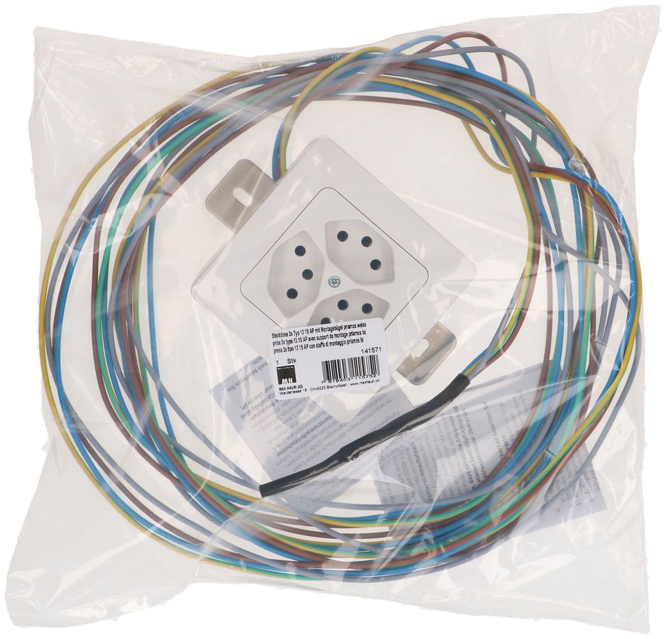 Steckdose 3x Typ 13 1S AP mit Montagebügel priamos weiss