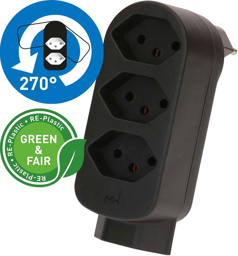 multi adaptateur ADAPT 3+1x type 13 noir rotatif Green+Fair