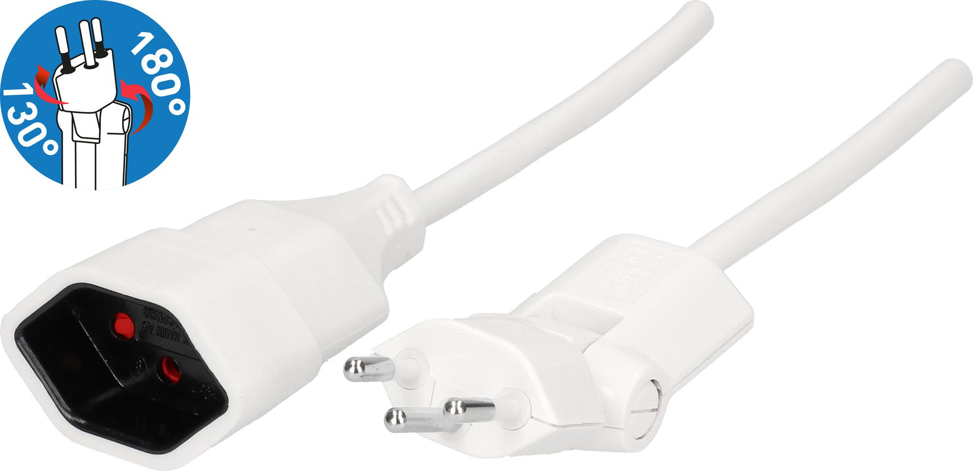 Rallonge TD H05VV-F3G1.0 0.5m blanc clip-clap type 12/type 13