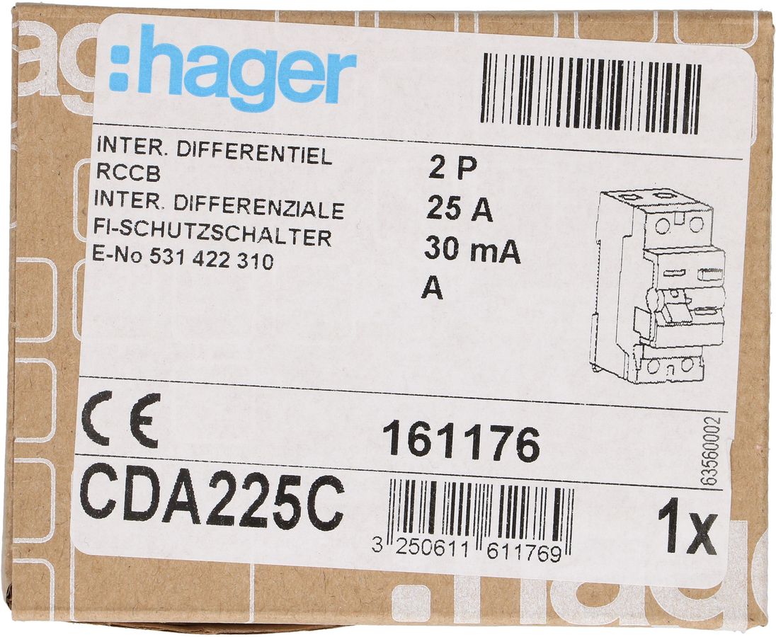 interrupteur différentiel 1P+N 25A 30mA type A 6kA