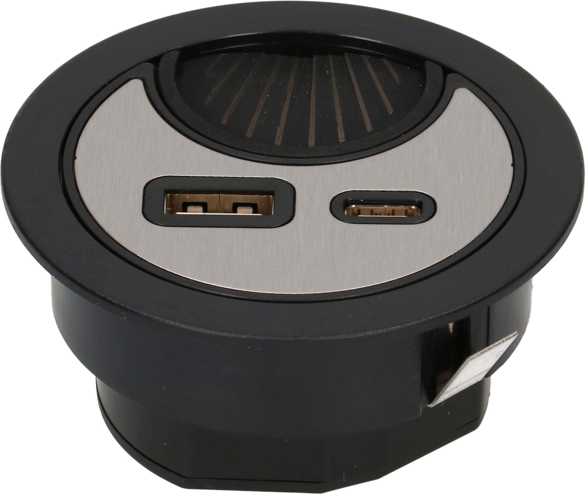 passe-câble avec USB-A et USB-C Charger noir argenté