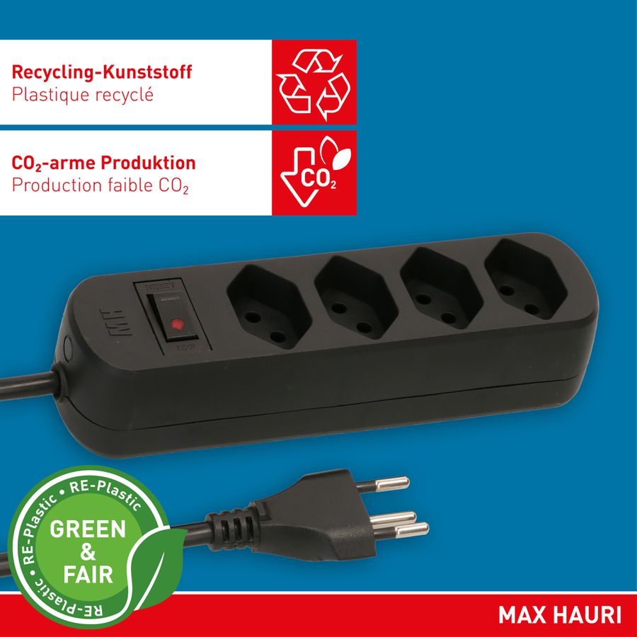 multiprise Basic Line 4x type 13 nr interrupteur 1.5m Green+Fair