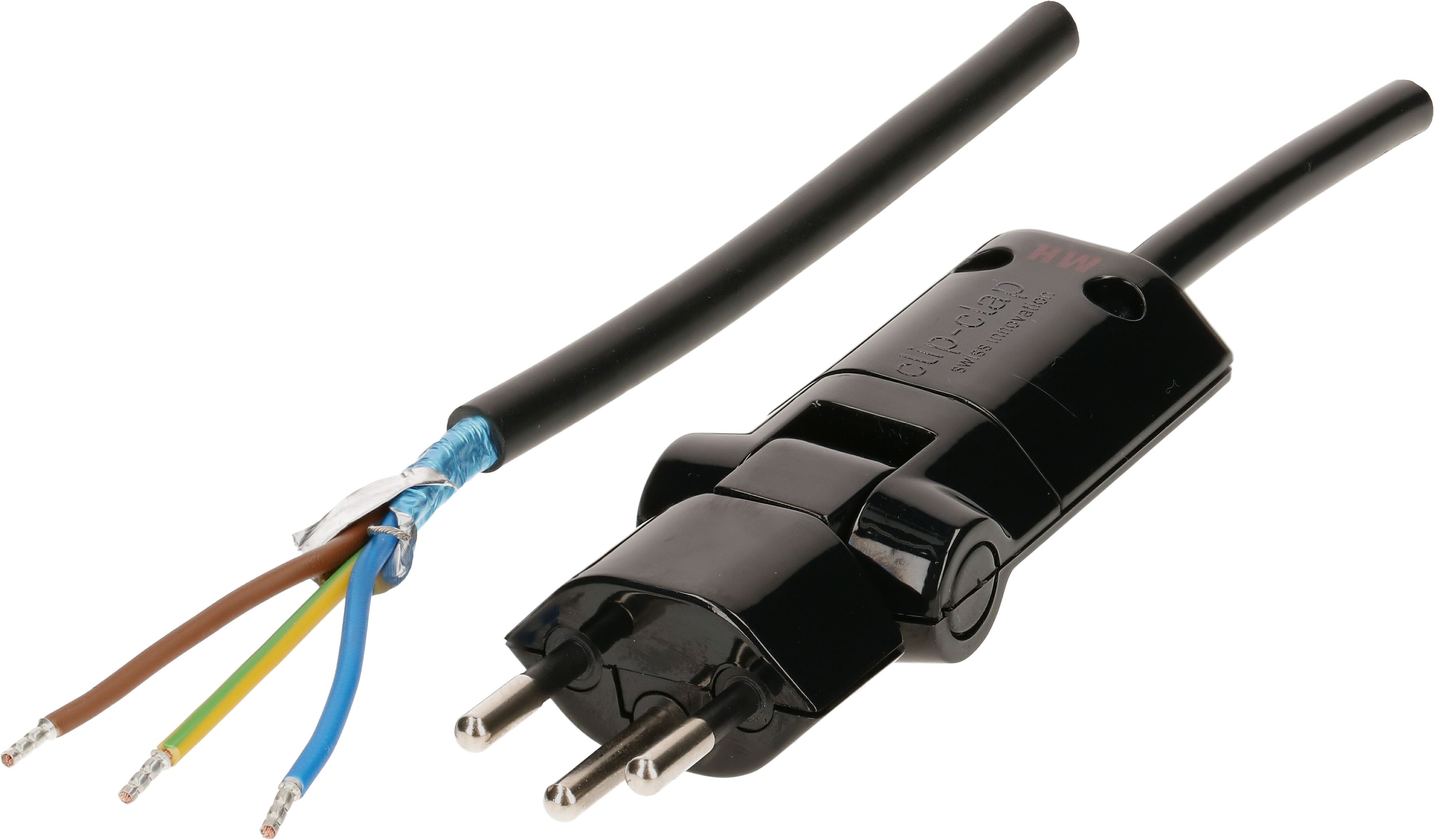 Câble secteur 3G1.0 3m noir blindé avec type 12 clip-clap