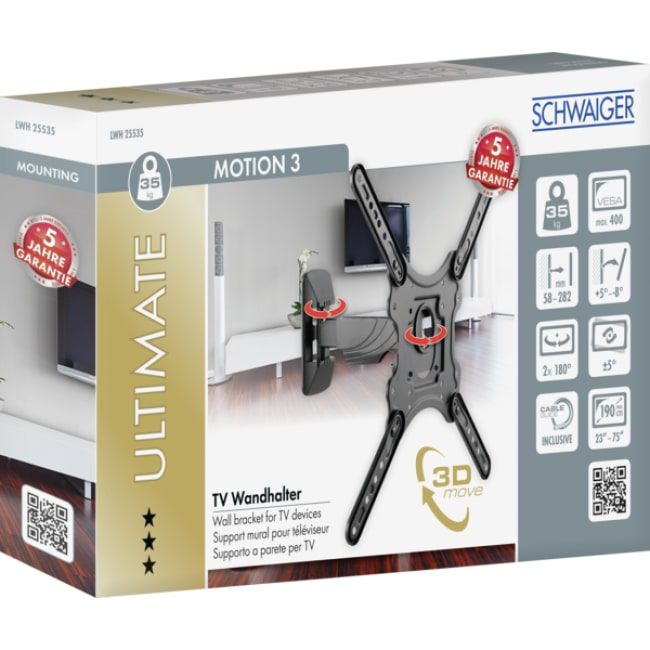 support TV mural MOTION 3 noir inclinable/orientable jusqu'à 35kg