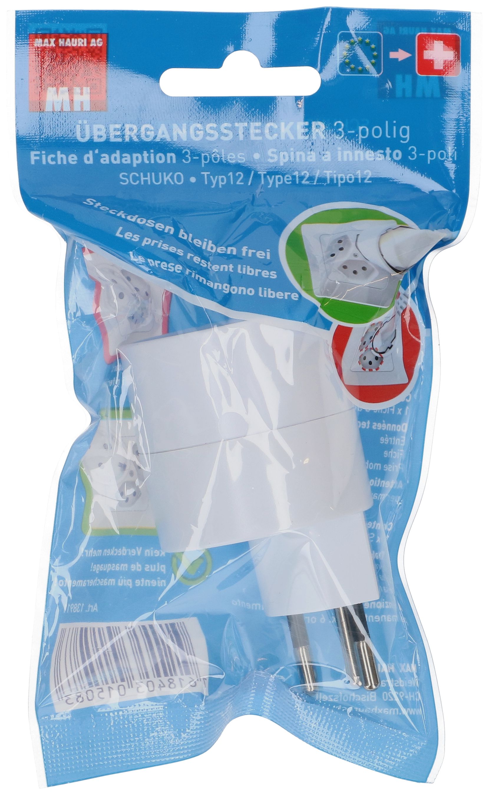 adaptateur de voyage asymétrique fiche: type 12 / prise: Schuko