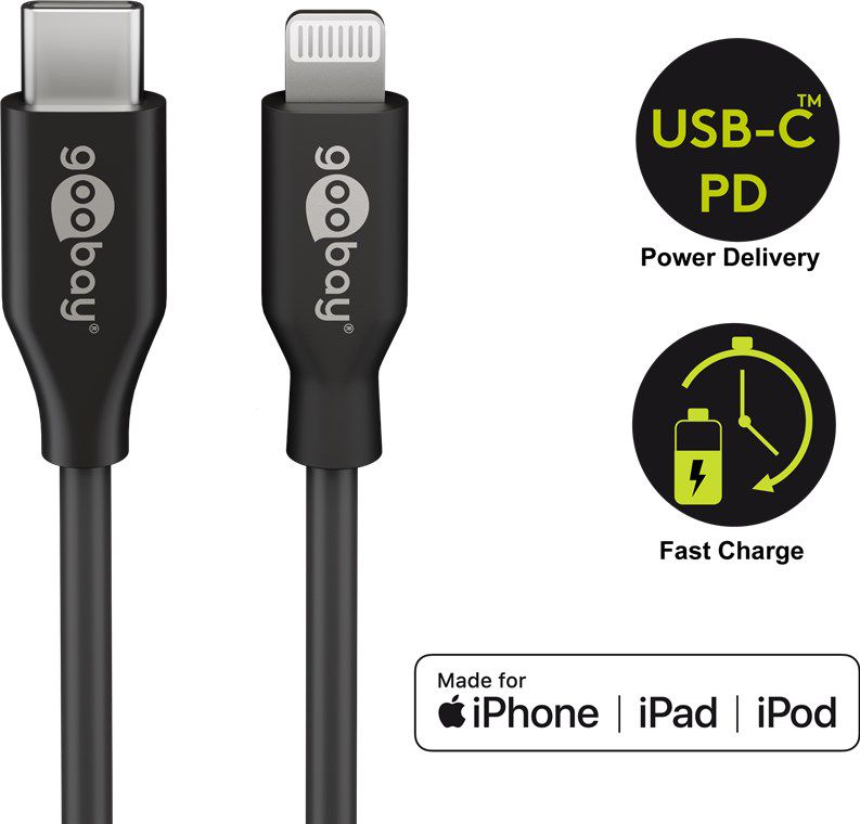 câble de recharge Lightning vers USB-C 0.5m noir