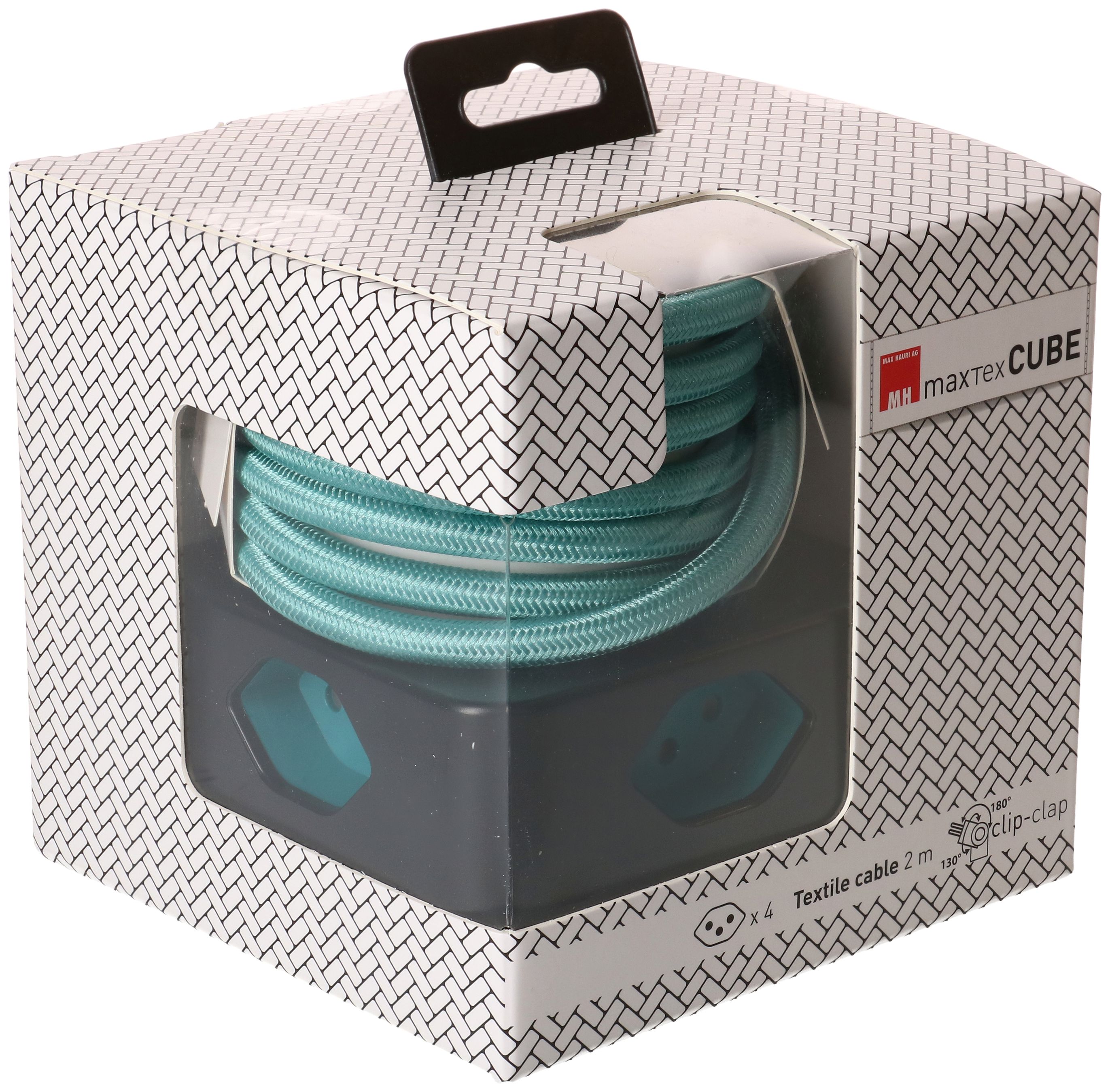 multiprise Cube 4x type 13 noir / turquoise 2m clip-clap