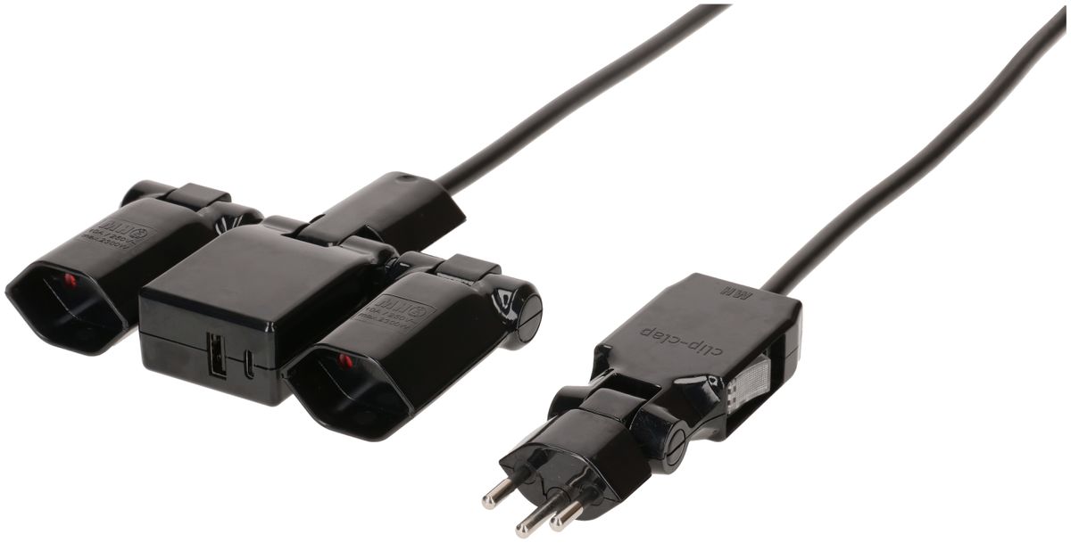 multipresa clip-clap Line 2x tipo 13 1x USB-Charger ne interr. 2m