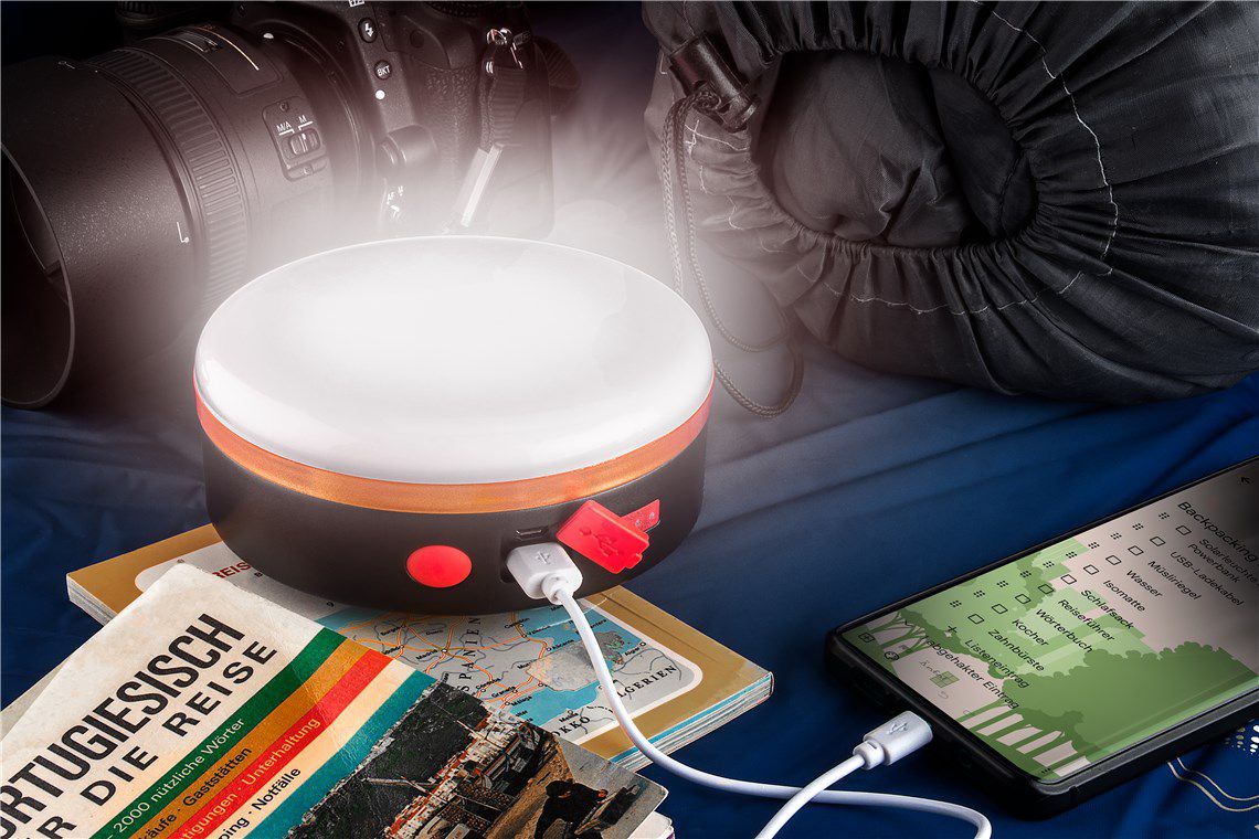 LED-Solar-Campinglampe mit Akku