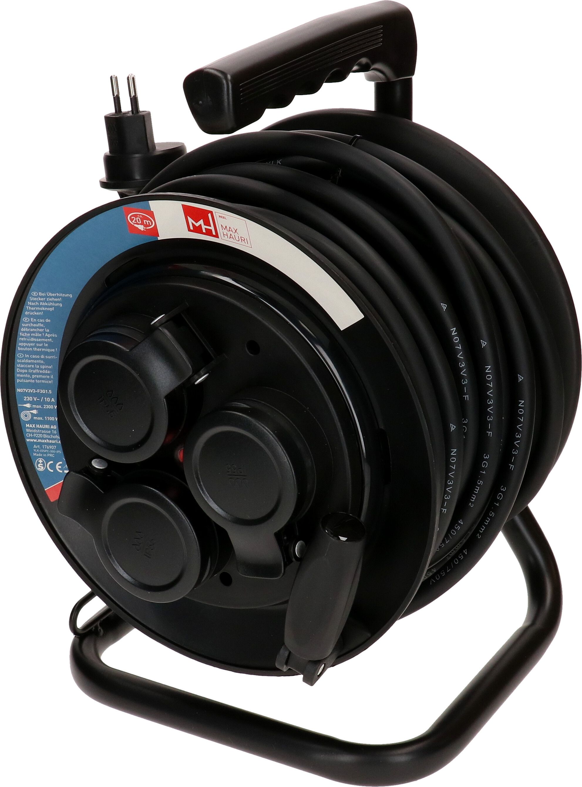 enrouleur de câble 3x type IP55 13 20m noir