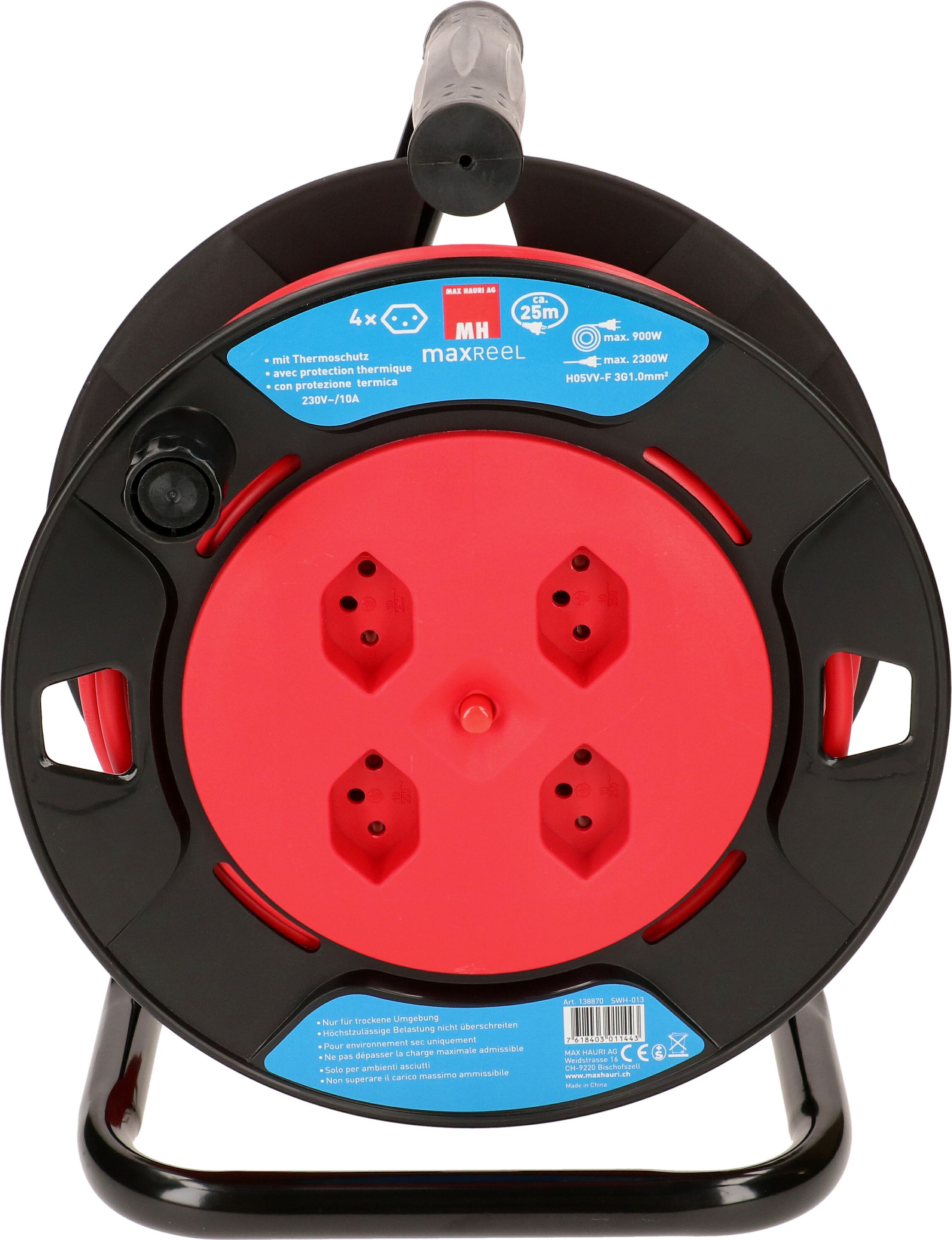 enrouleur de câble 4x type 13 25m noir rouge