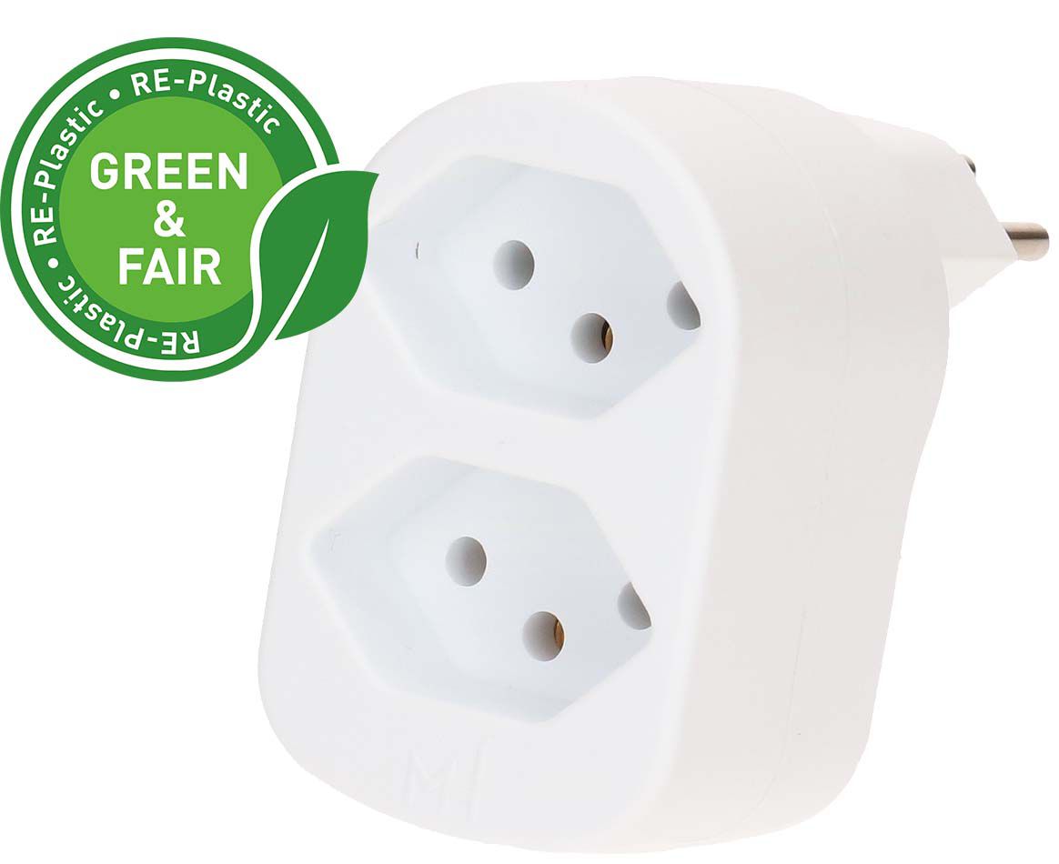 multi adaptateur ADAPT 2x type 13 blanc rotatif Green+Fair