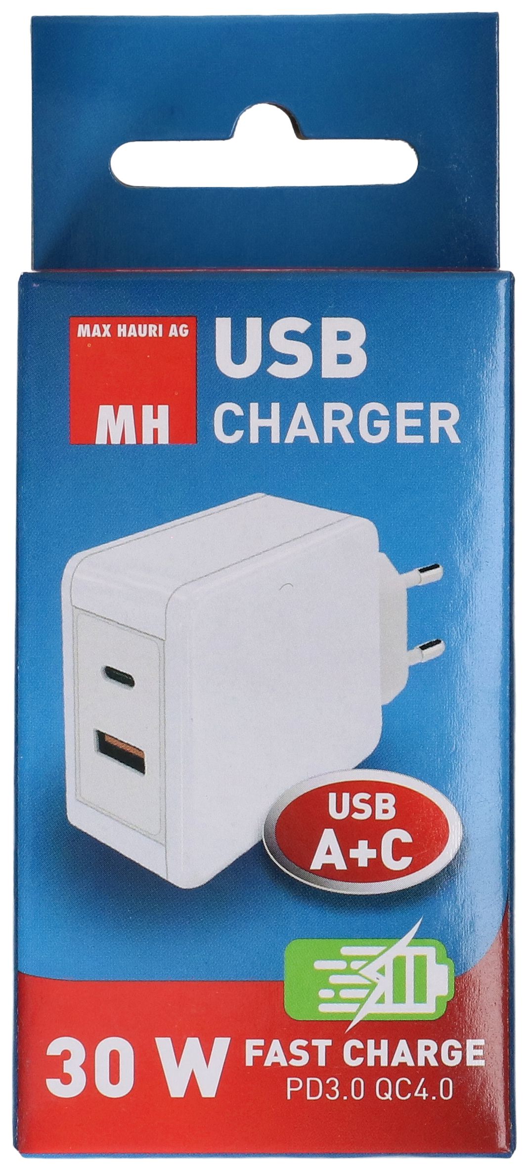 adattatore di ricarica rapida USB 1x USB-C PD 1x USB-A 30W bianco