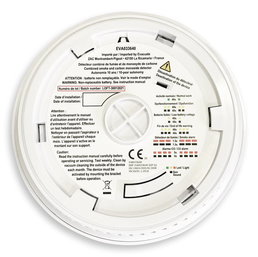Rauch-/Kohlenmonoxidmelder EVA033640 mit 10-Jahres-Batterie weiss