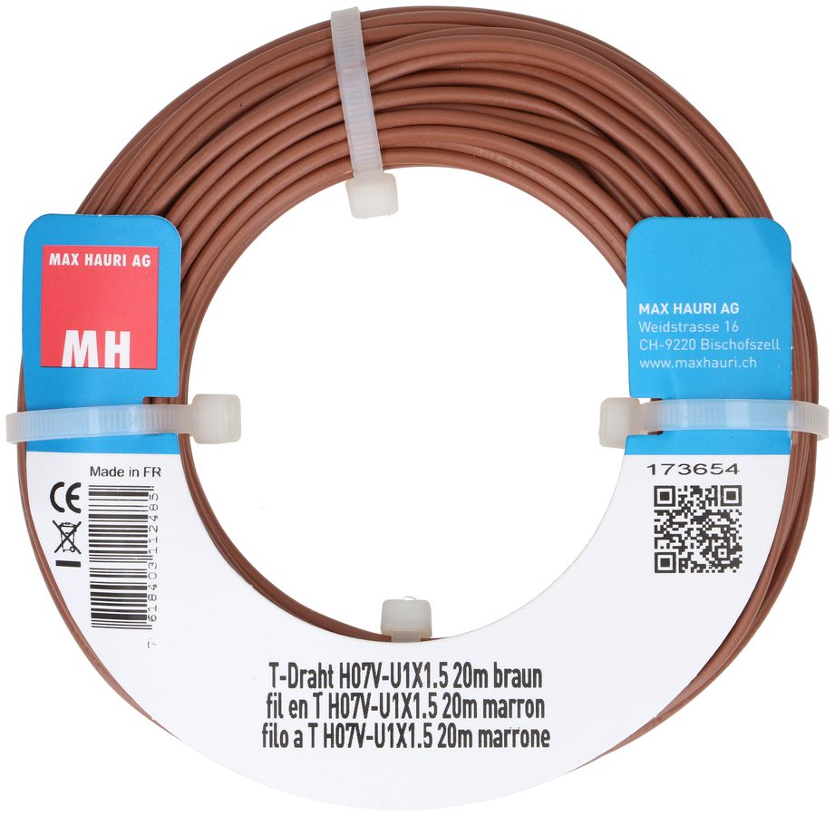 fil en T H07V-U1X1.5 20m marron