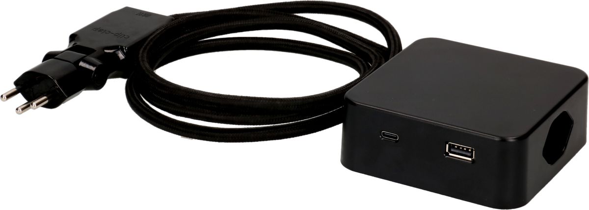 multiprise Cube 3x type 13 noir / noir USB 2m clip-clap