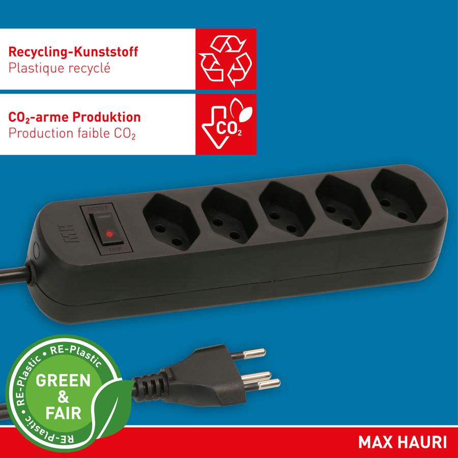 multiprise Basic Line 5x type 13 nr interrupteur 1.5m Green+Fair