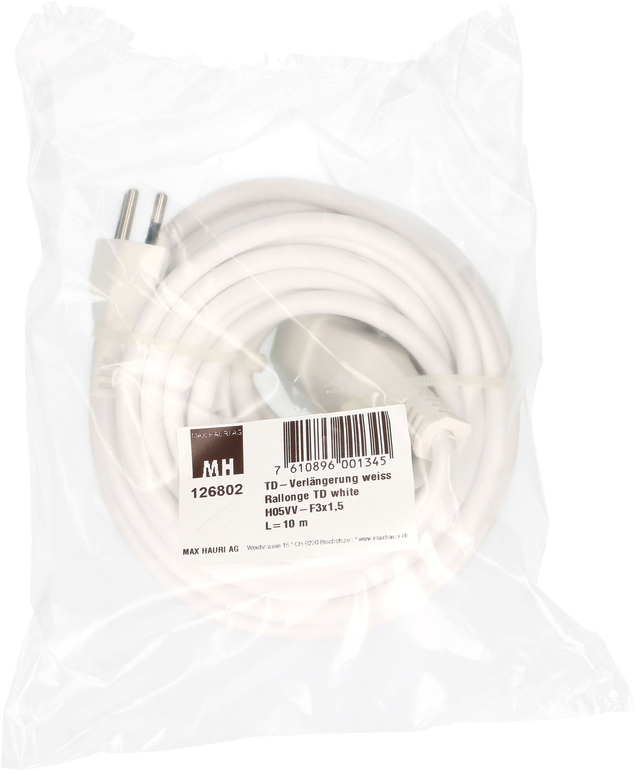 Rallonge TD H05VV-F3G1.5 10m blanc type 12 / type 13