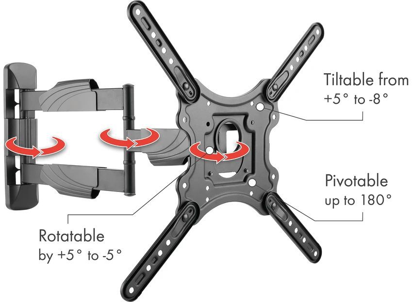 support TV mural MOTION 4 noir jusqu'à 35kg avec 3 articulations