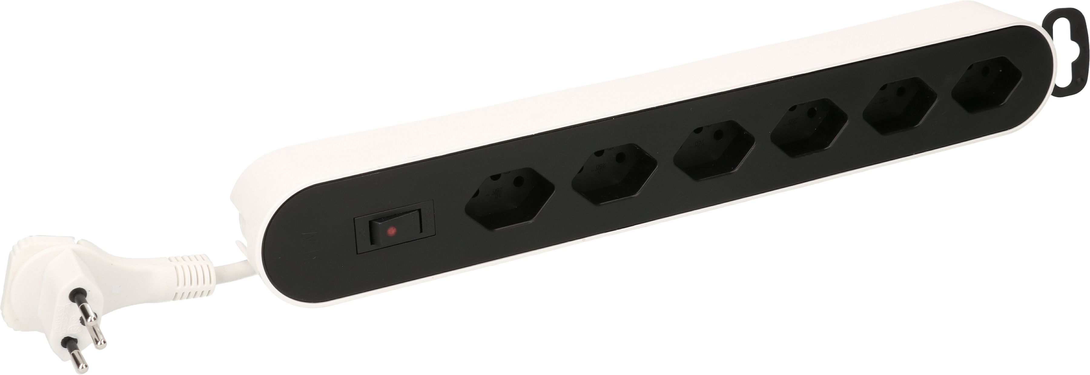 multiprise Design Line 6x type 13 blanc/noir interrupt. 2.2m plat