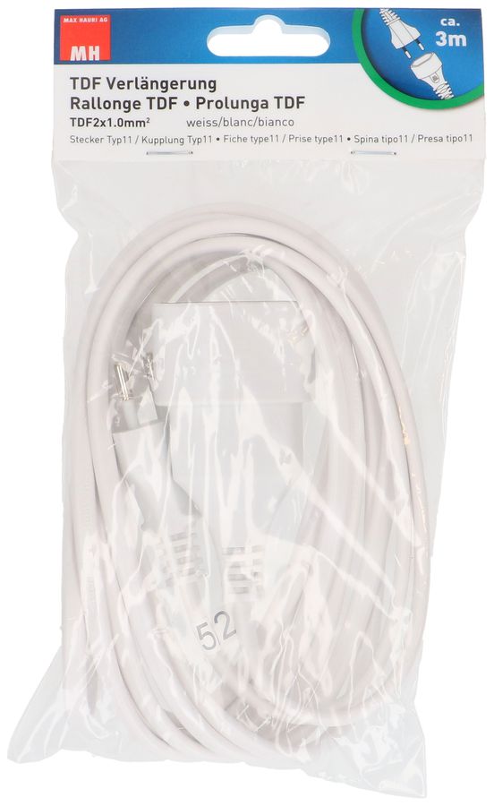 Rallonge TDF H05VVH2-F2X1.0 3m blanc BS type 11 / type 11