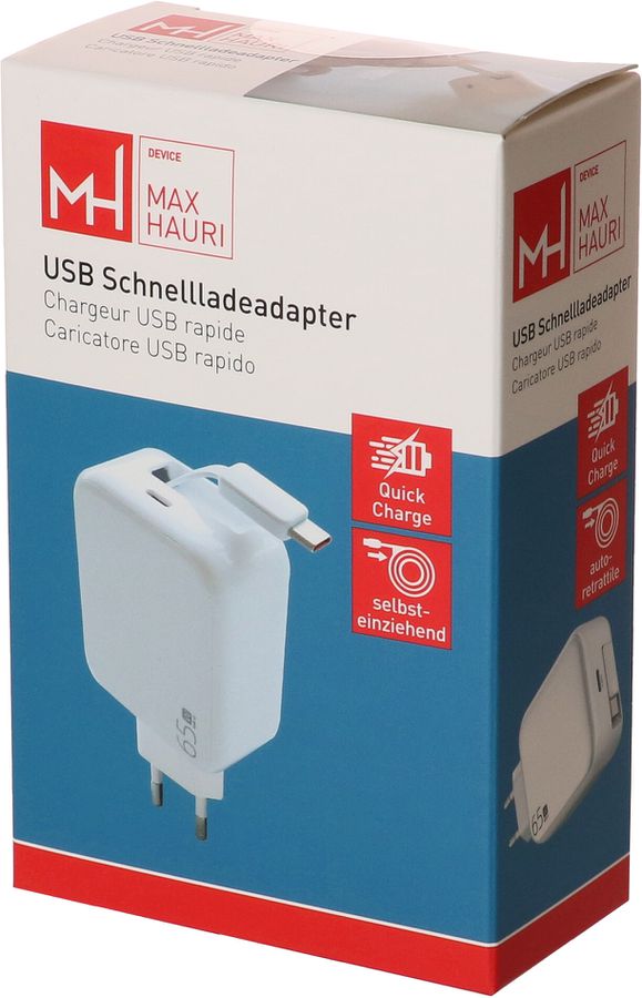 USB Schnellladeadapter GaN 1x USB-C Kabel 1x USB-C PD/QC 65W ws