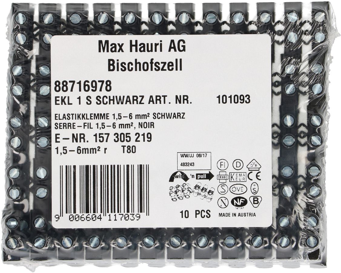 barrete de bornes EKL 1 S 1.5-6mm2 12 pôles noir