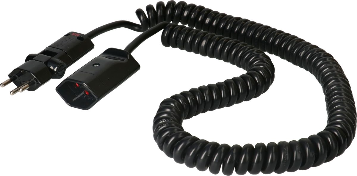 rallonge TD en spirale H05VV-F3G1.0 3.5m noir type 12 / type 13