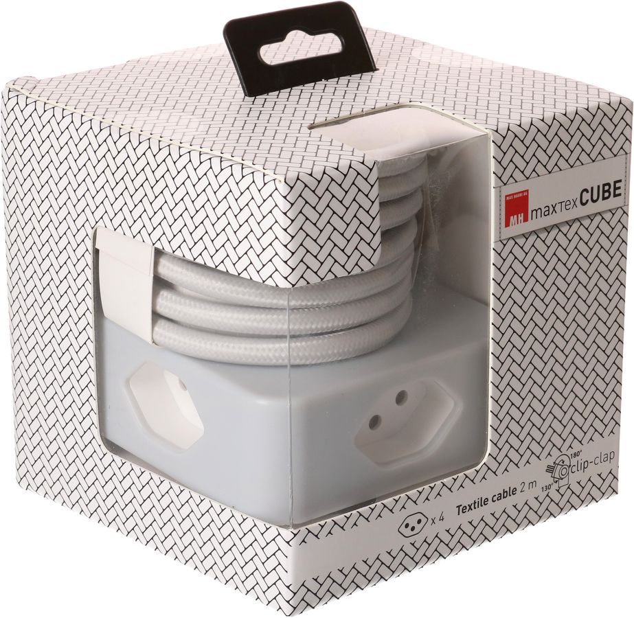 multiprise Cube 4x type 13 gris / blanc 2m clip-clap