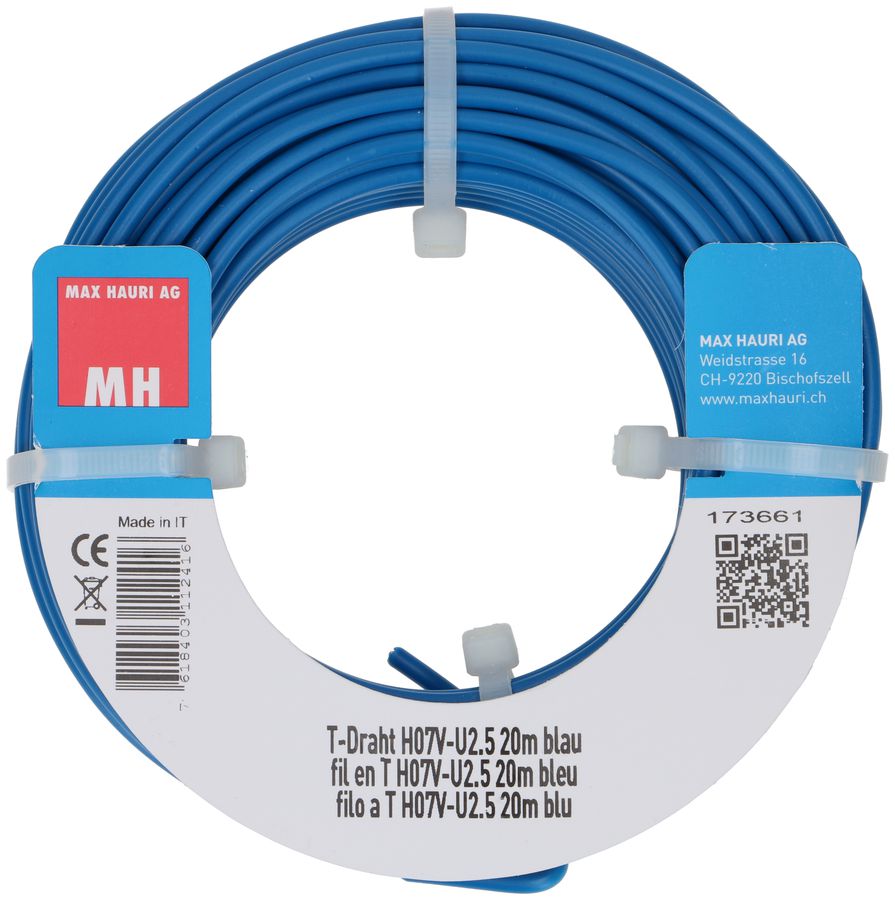 fil en T H07V-U2.5 20m bleu